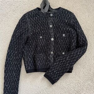 Chic Black and Silver Knit Cardigan